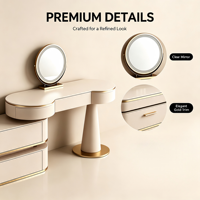 Coiffeuse de luxe glamour avec rangement, bureau de toilette haut de gamme en bois massif et organisateur, station de maquillage avec miroir LED et tabouret