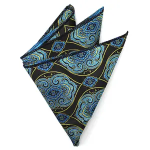 Mens Fashion Wholesale Gift Polyester Woven Handkerchief Floral Paisley 30x30cm Serged Edge Custom Pocket Square For Men