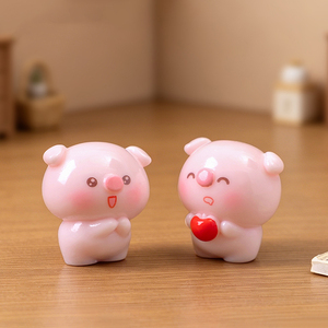 ตุ๊กตาหมูเรซิ่นสีชมพูน่ารักขนาดจิ๋ว ตกแต่งบ้านตุ๊กตา DIY ของตกแต่งโต๊ะทำงาน - Product Image 4