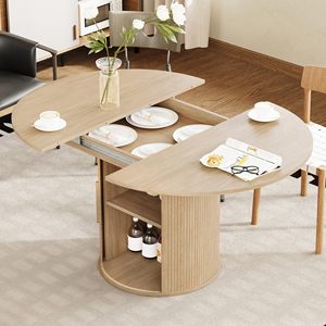 Mesa de Comedor Extensible Ovalada SENYU de Estilo Nórdico Moderno, Ahorra Espacio, con MDF y Metal, de 47 a 63 Pulgadas, para 4-8 Personas, Muebles para Comedor - Product Image 1