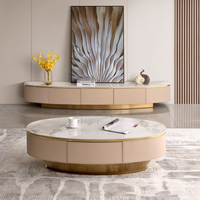 Ensemble meuble TV et table basse en bois et marbre, design moderne et luxueux, pour salon et chambre, meuble flottant, console au design tendance