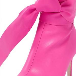 Bottines courtes sexy pour femme à bout pointu, extensibles, à talon aiguille, avec nœud en dentelle - Product Image 6