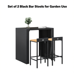 Ensemble de 2 tabourets de bar en rotin noir pour jardin, utilisation en extérieur, résistant aux intempéries, design contemporain, siège en bois massif - Product Image 1