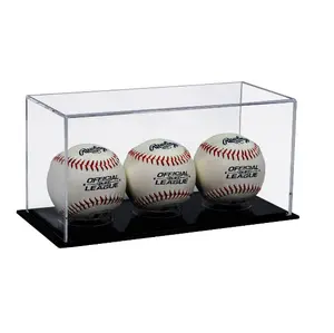 Kotak Display Bola Tanda Tangan Bisbol Resmi Akrilik Kotak Pajangan Bisbol Cocok untuk 3 Kotak Wadah Bola Bisbol