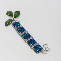 Bracelet en argent .925 fait main avec pierres précieuses azurite et malachite, bijoux ethniques vintage pour enfants, idéal pour un cadeau de mariage ou de fête