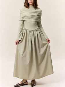 Abito <span class=keywords><strong>Midi</strong></span> Elegante Verde Salvia con Collo Alto e Maniche Lunghe Joydressing, Vestito da Donna Plissettato Modesto per Lavoro e Feste - Product Image 2
