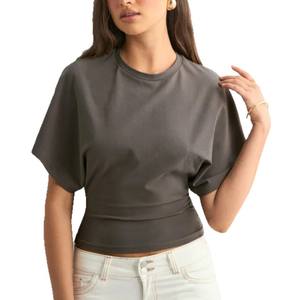 디자인의 한국어 풀오버 반소매 티셔츠 여성용 여름 새로운 심플 모든 매치 단색 루즈탑 - Product Image 5