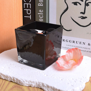 <b>Square</b> Glass Scented <b>Candle</b> Black White Home Decor Soybean Mixed Wax 1 Wick Machine Made - Product Image 1