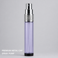 Flacon de parfum en verre vide personnalisé en gros, 35 ml, avec capuchon métallique argenté, style arabe, atomiseur cylindrique violet de luxe rechargeable