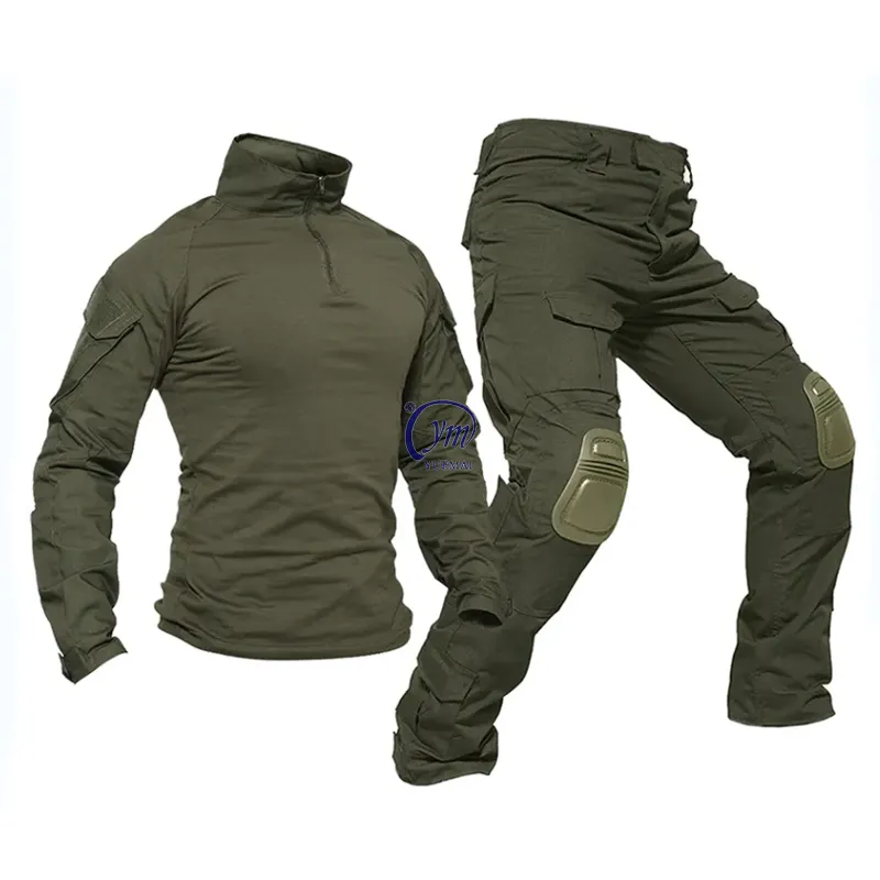 Uniformes de equipo táctico Traje de rana Camisa y pantalones de camuflaje de manga larga para hombre con cremallera 1/4