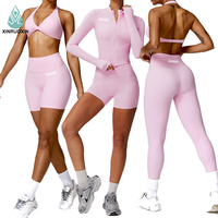 Leggings de yoga et fitness pour femmes, séchage rapide, Spandex/Nylon, taille haute, effet push-up, couleur unie, ensemble de 5 pièces personnalisé pour la gym