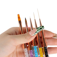 Pinceau à ongles avec logo personnalisé, 100% poils de Kolinsky, manche multicolore avec strass, ensemble professionnel de 5 pinceaux pour le nail art et le gel UV