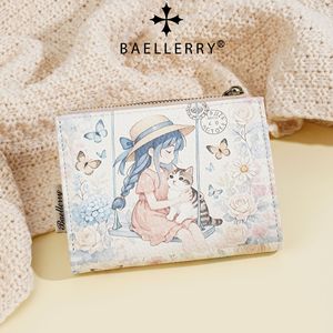 กระเป๋าใส่บัตรลายดอกไม้และแมวสไตล์อนิเมะสำหรับผู้หญิง ยี่ห้อ Baellerry พร้อมช่องใส่เหรียญแบบซิปเดียว ขนาดเล็ก เหมาะสำหรับใช้ในชีวิตประจำวัน - Product Image 1