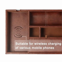 Nachtkastje Organizer Dienblad Lederen Valet Lade Voor Mannen Edc Catchall Lade Met Telefoon Oplaadstation