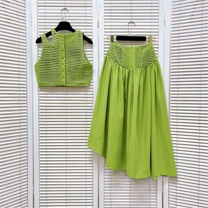 Yaz A-Line Lady kadınlar zarif kolsuz boncuk kırpma üst düzensiz uzun puf pileli Maxi etek seksi iki 2 parça etek seti - Product Image 4