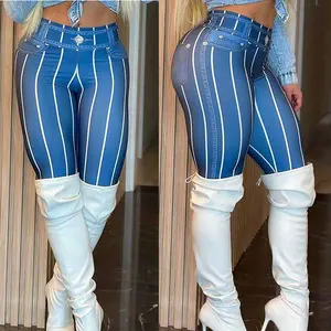 Direct Factory Sexy Yoga Pants Attractive Blue Stripe Daily Beautiful Women Legging Cheap Pants