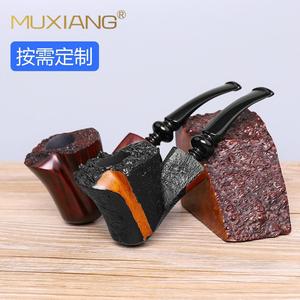 Muxiang Handmade Solid Wood Tobacco Pipe Freestyle Flame Pattern Customized Smoking Pipe - Product Image 1