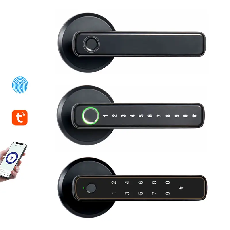 Factory Wholesale Fingerprint Electric Handle Lock Ttlock Smart Home Door Lock Biometric Fingerprint Lock For Wooden Door