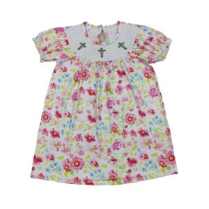 RTS He is Risen Vestido de Verano para Niñas, Estampado Floral, Casual, con Volantes, Bonito, de Algodón, Estilo A-Line, Venta al por Mayor - Product Image 1