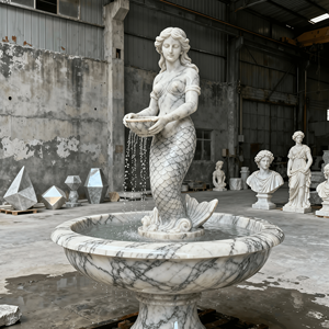 Maßgefertigte Moderne Marmor-Meerjungfrau-Statue Handgeschnitzter Stein-Fischbrunnen Garten-Wasserspiel-Skulptur Langlebig Umweltfreundlich - Product Image 4