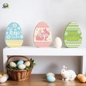 Putuo Decor Customized Easter Egg Shape Wooden Ornaments for Easter Decoration Gift Wooden Table Sign