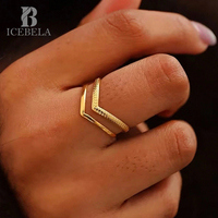 Bague ouverte double en V texturée en argent sterling S925, élégante et minimaliste, empilable, bijoux géométriques tendance pour femmes