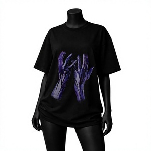 Women's Black <b>Gothic</b> <b>T</b>-<b>Shirt</b> Short Sleeve Crew Neck Purple Hands Print Loose Fit Jersey Cotton All Seasons Regular Style - Product Image 1