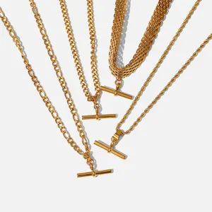 18K Goud Roestvrij Staal Punk Hiphop T-Vorm Hanger Ketting/Figaro Ketting/Cubaanse Ketting Choker Ketting Aantast Gratis Kettingen