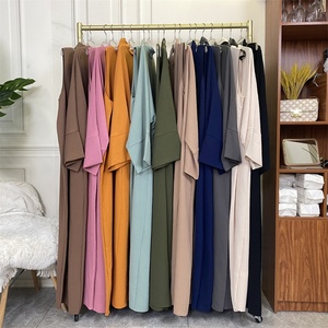 1956# Simple Fashion Design Muslim Women Suit Long Sleeve Pockets Open Abaya Sleeveless Dress Lady <b>Cardigan</b> With Hijab - Product Image 6