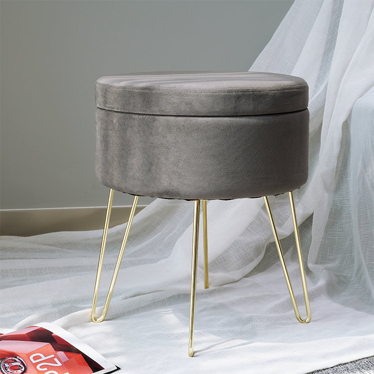 Storage Ottoman Seat Stool Velvet Round Pouf Foot Stool Ottoman Chair Step