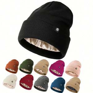 Gorro de Punto de Invierno de Proveedor Chino, Color Sólido, Forro de Satén, Logotipo Personalizado, Bordado 3D, para Playa y Negocios - Product Image 1