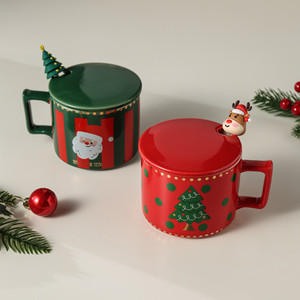 Taza de Cerámica Navideña con Tapa y Cuchara, Linda Taza de Dibujos Animados, Taza para el Desayuno - Product Image 4