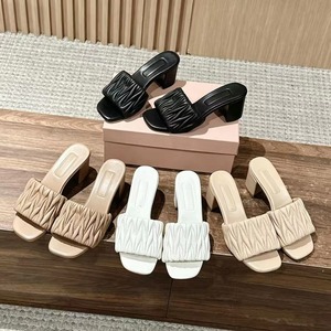 Fashionable Comfortable Genuine Leather Open Toe Thermal Pleated Mules for for Summer - Product Image 5