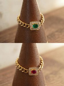 Anillo de Cadena Cubana con Piedras Preciosas de Oro Real de 18K, Estilo Nuevo de Xinfly, Joyería Fina, Esmeralda, Rubí, Au750, Diamante Natural, Regalo - Product Image 3