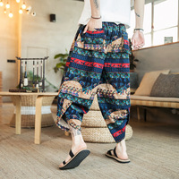 Pantalon d'été en lin court et léger Pantalon ample à fleurs de style chinois pour hommes Pantalon baggy d'éléphant thaïlandais tendance Vente en gros
