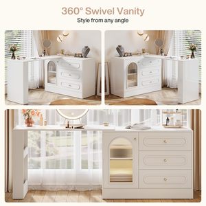 Tribesigns Grande coiffeuse d'angle blanche, <span class=keywords><strong>commode</strong></span> triple, bureau extensible avec meuble réversible - Product Image 5