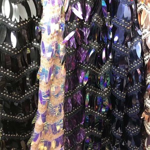 Costume de créateur de mode paillettes vague tissu femmes Dancewear robe embellissement décoratif couture maille broderie Textile dentelle - Product Image 6