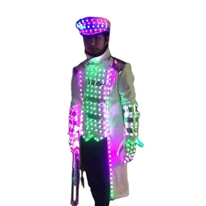 Disfraces luminosos con luz LED para mujer, trajes LED brillantes, ropa colorida, accesorios de disfraces de baile Led de capitán, vestido luminoso