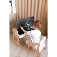 Table sensorielle multifonction en bois pour enfants, table de jeu réglable pour tout-petits avec couvercle tableau noir pour le sable et l'eau