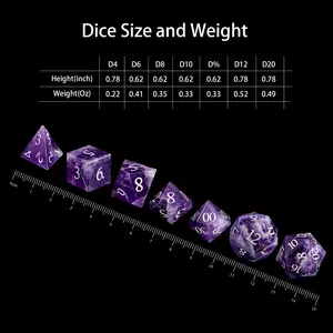 Dés en gros 16mm 20mm D4 D6 D8 D10 D12 D20 naturel violet pierres précieuses dés RPG MTG mdn polyèdre jeu de société dés ensemble