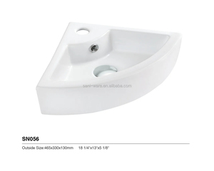 Vasque de salle de bain en céramique triangulaire murale moderne blanche personnalisée, lavabo à trou unique, facile à nettoyer, petite taille, coin lavabo - Product Image 3