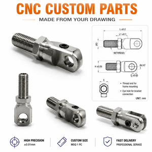 Adaptateur de fixation usiné CNC avec base filetée, collier hexagonal et trou traversant pour support de moto et pivot de liaison - Product Image 1
