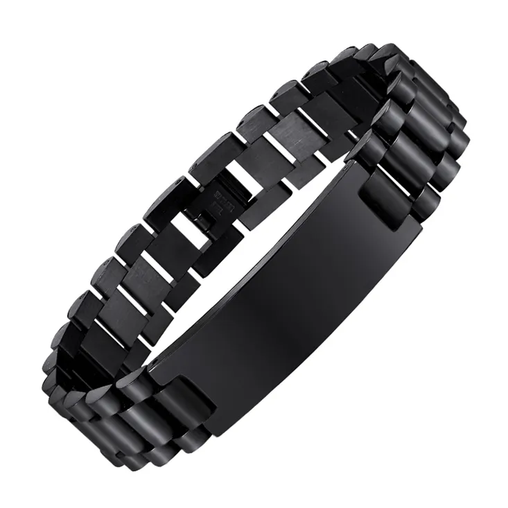 Factory Wholesale Fashion Bracelet Black Plated Stainless Steel ID Link Bracelets For Men
