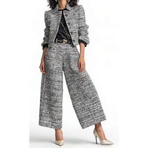 Conjunto de 2 Piezas de Pantalones Anchos para Mujer - Elegante Atuendo Formal de Oficina con Tela Texturizada - Product Image 3