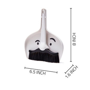 Small 2 in 1 <b>Dustpan</b> and Brush Set Mini <b>Broom</b> Soft Bristles Portable Mustache Design - Product Image 3