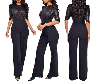 Nouvelle combinaison ample pour femme, mode décontractée, <span class=keywords><strong>taille</strong></span> <span class=keywords><strong>haute</strong></span>, col rond, manches courtes, ample, brillante, combinaison courte en gros - Product Image 3