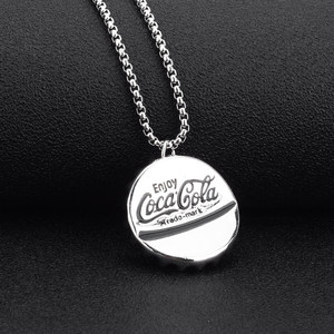Retro Simple <b>Titanium</b> Steel Geometric Coke Bottle Cap Shaped Pendant Necklace Silver Plated Unisex's Necklaces Fashion Jewelry - Product Image 1