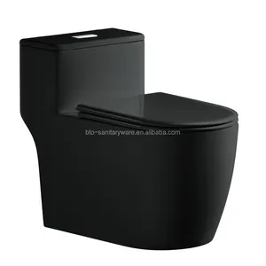 BTO Sanitary Ware Bathroom Wc Toilet Ceramic Siphon S-trap Black 1 Piece Toilet Commode For Bathroom