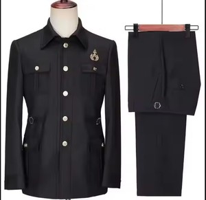 Ensemble de costumes pour hommes tendance XS-5XL, style tunique chinoise, pour mariage à la plage, coupe ajustée, blazer et pantalon, 2 pièces, <span class=keywords><strong>veste</strong></span> formelle à manches courtes, <span class=keywords><strong>smoking</strong></span> - Product Image 2
