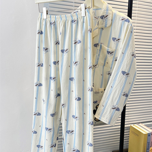 Pyjamas femmes pantalons à manches longues printemps et automne mignon Cardigan doux maison porter nuage coton pyjamas - Product Image 2